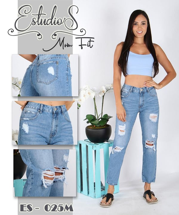 Jeans Mom Fit super destruccion ES-025M - Chic Fashion Mx