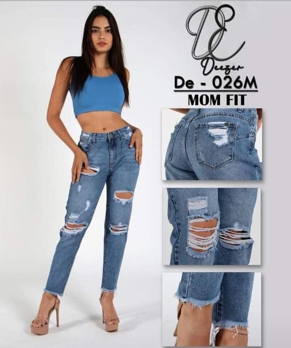 Jeans Mom Fit destruccion De-026M - Chic Fashion Mx